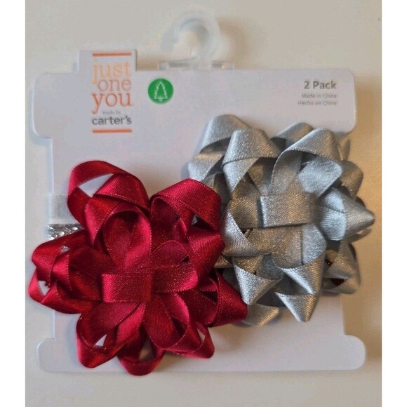 NEW Carter's Just One You Baby Headband (Set Of 2) Christmas/Holiday Red/Silver - Picture 1 of 2